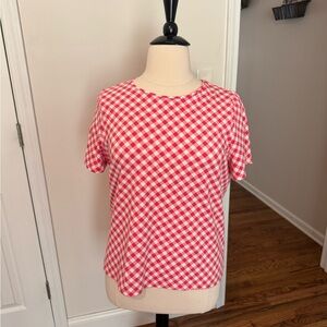 Talbots Tee. Size 1X petite. Pink and white check. Cotton/spandex blend